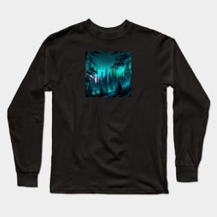 Northern Lights Forest Original Artwork Long Sleeve T-Shirt